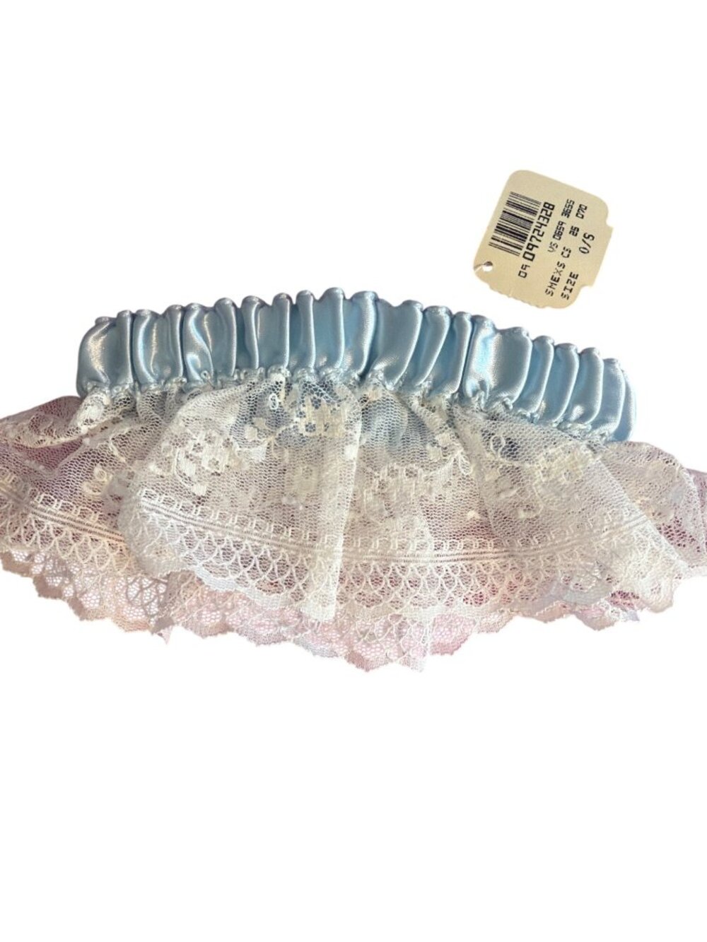 Vintage Victoria's Secret Blue White Lace Bridal Garter Faux Pearls Wedding NWT - Picture 3 of 6